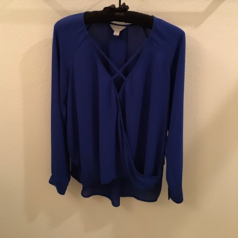 Belle+Sky V Neck Long Sleeve Blue Blouse Size XS